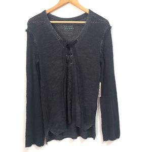 Tyler Jacobs for Feel the Piece Grey Long Sleeve Sweater with Lace Up Front